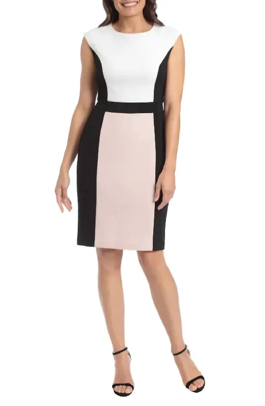 Graceful Fashion Jewel Neck Cap Sleeve Dress In Peach