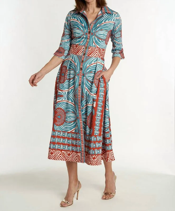 All Season Basics Discount Monaco Long (3/4) Sleeve Dress In Frangipani Steel