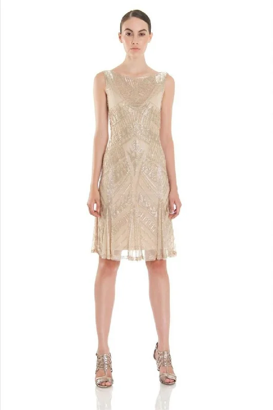 Timeless Elegance Theia - 881877SC Bateau Beaded Geometric Tea-Length Dress
