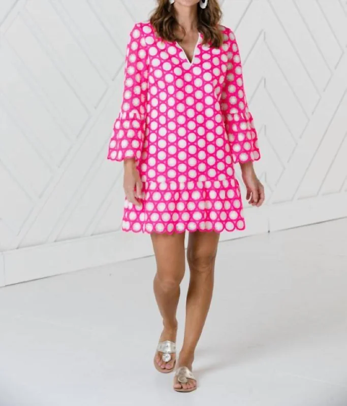 Must-Have Styles Floral Lace Bell Sleeve Dress In Hibiscus