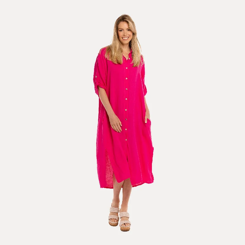 High End Fashion M Made in Italy — Women's Woven Three-Quarter Sleeve Dress