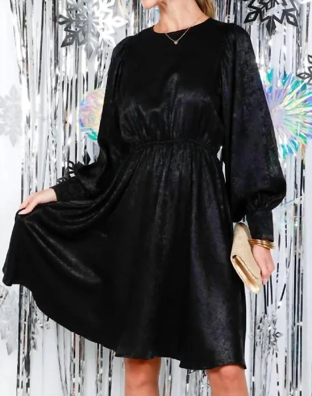 Budget Friendly Metallic Puff Sleeve Dress In Black