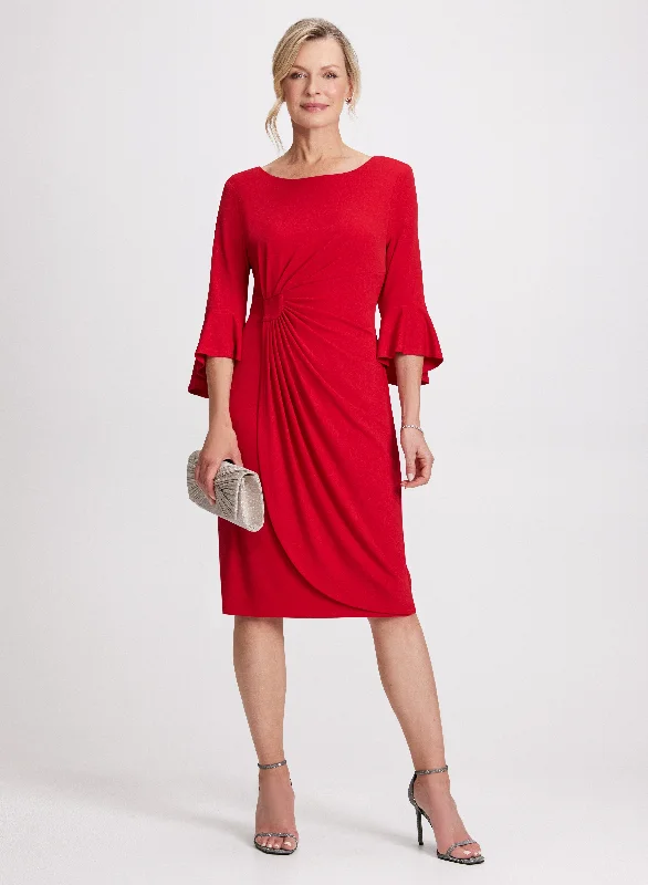 Plus Size Women Wear Ruched Waist Bell Sleeve Dress