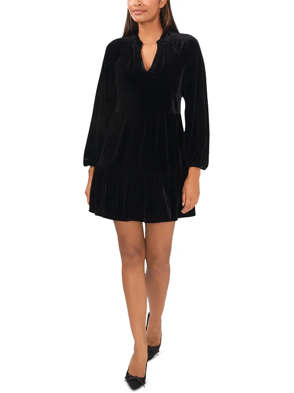 Everyday Fashion Womens Velvet Mini Babydoll Dress
