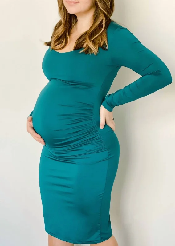 Trendy Outfits For Girls Ruched Stretch Long-Sleeve Dress In Turquoise