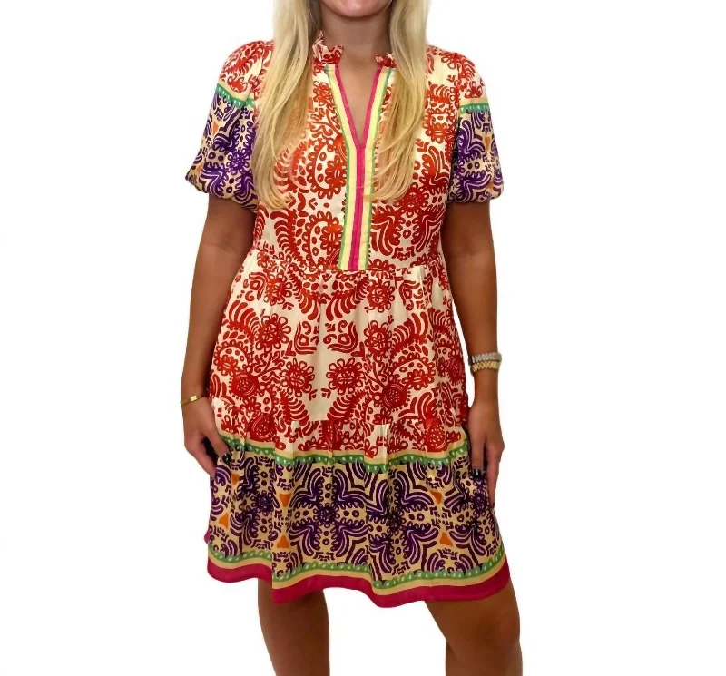 Chic Wardrobe Essentials Spanish Puff Sleeve Dress In Multi