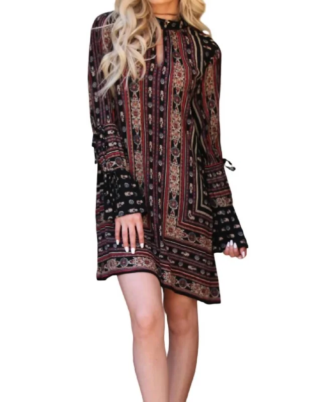 Luxury Fashion Double Keyhole Tie Sleeve Dress In Black Mix