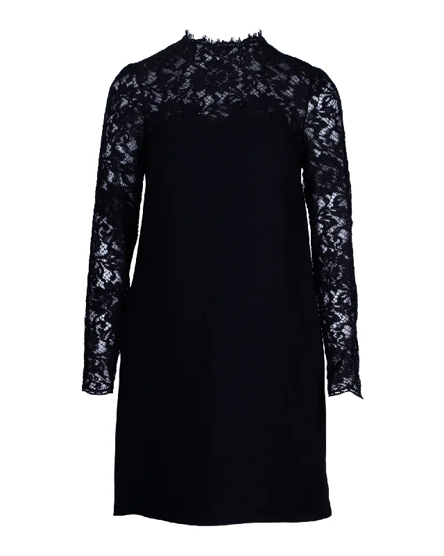 Chic Style Valentino Lace Sleeve Dress in Black Silk