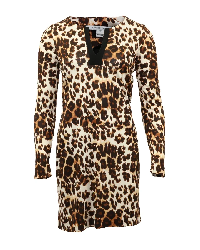 Clothing Sales Diane Von Furstenberg Leopard Print Dress in Brown Silk
