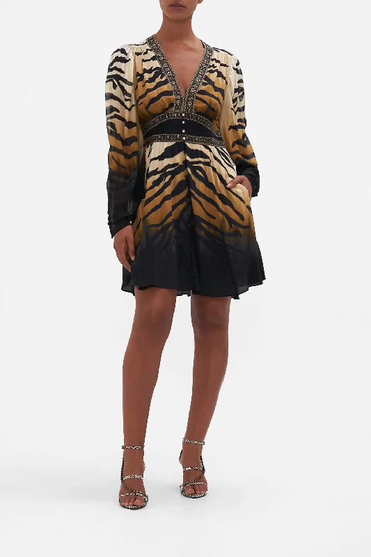 Trendy Online Boutiques Drop Sleeve Dress With Waistband In Tame My Tiger