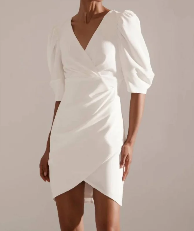 Summer Deals Crepe Wrap Puff Sleeve Dress In Ivory