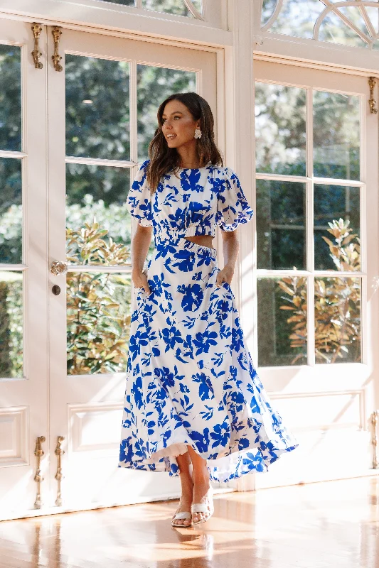 Sale Clearance Aminah Puff Sleeve Dress - Blue Floral
