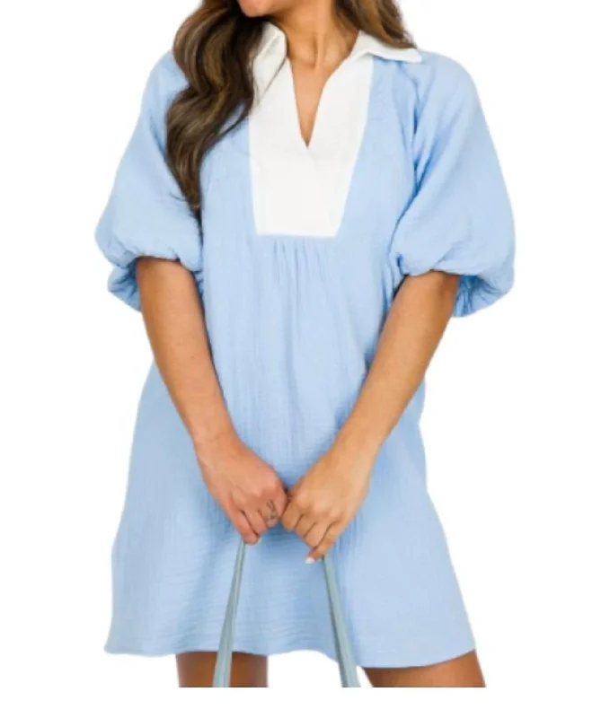 Eclectic Fashion Puff Sleeve Dress In Light Blue