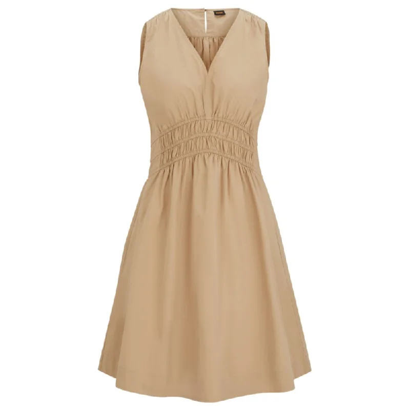 Fashion Essentials Elasticated-waist slim-fit dress in cotton poplin