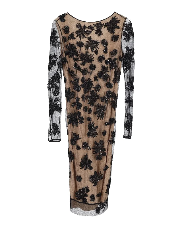 Clothes For Women Jason Wu Embellished Sheer Sleeve Dress in Beige Polyester