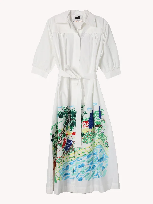 Trend Alert LANDSCAPE PRINTED COTTON FRONT BUTTONED SHIRT DRESS