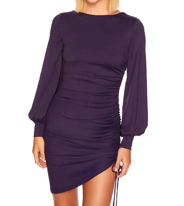 Flash Sale, Don't Miss Gathered Sleeve Dress In Eggplant