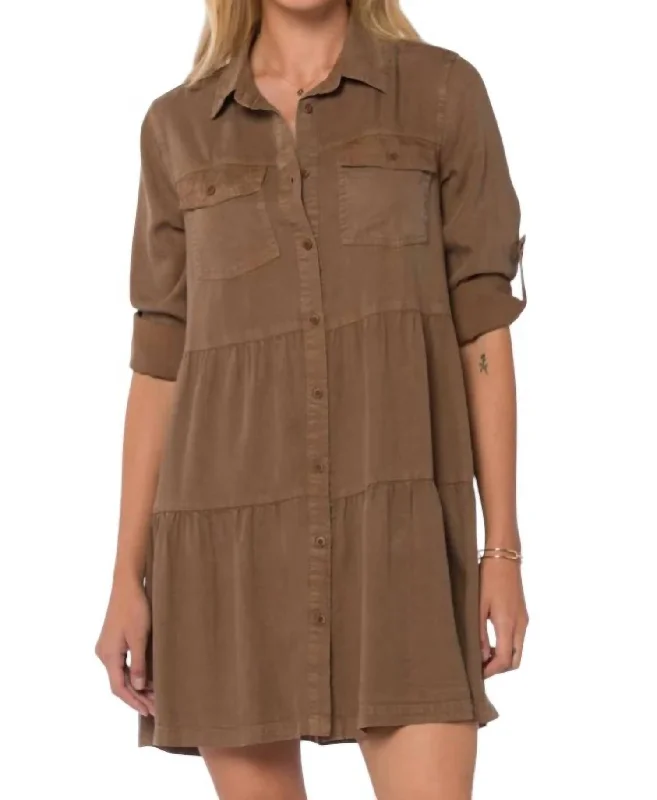 Unbeatable Prices Bree Rolled Tab Sleeve Dress In Bark