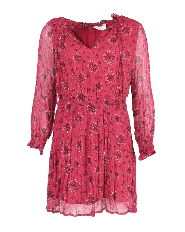Wardrobe Upgrade Ba&sh See-through Sleeve Printed Dress in Red Viscose