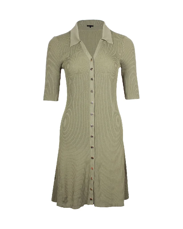Clothes For Woman Maje Knitted Shirt Dress in Olive Viscose