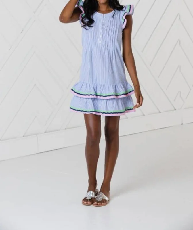 Trend Alert Flutter Sleeve Dress In Blue/white