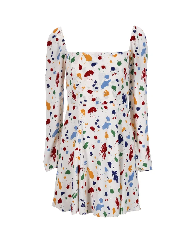 Must-Have Styles Reformation Splatter Print Dress in Multicolor Viscose