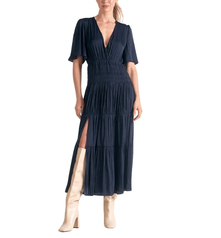Timeless Classics Ruffle Sleeve Dress In Navy