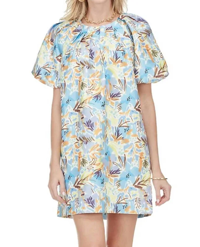 Chic Style, Always In Vogue Pleated Puff Sleeve Dress In Floral Harvest
