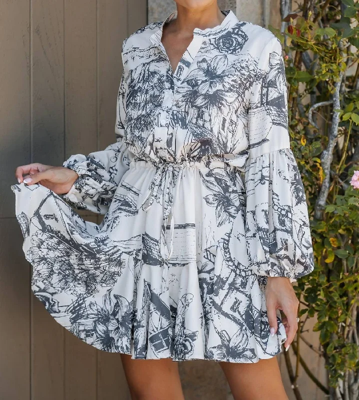 Sale For Women Sorrento Print Balloon Sleeve Dress In Off White