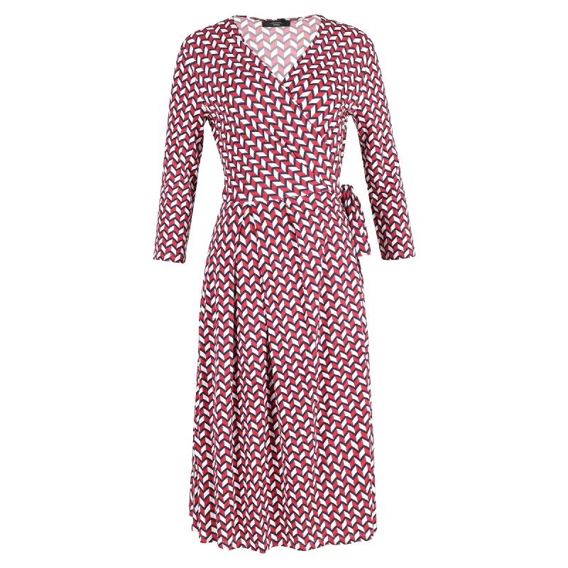 Hot Deals Max Mara Weekend Printed Wrap Knee Length Dress in Red Viscose