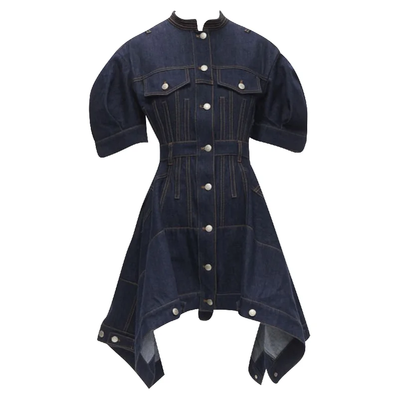 Sophisticated Style Alexander McQueen indigo denim corset rounded sleeve dress