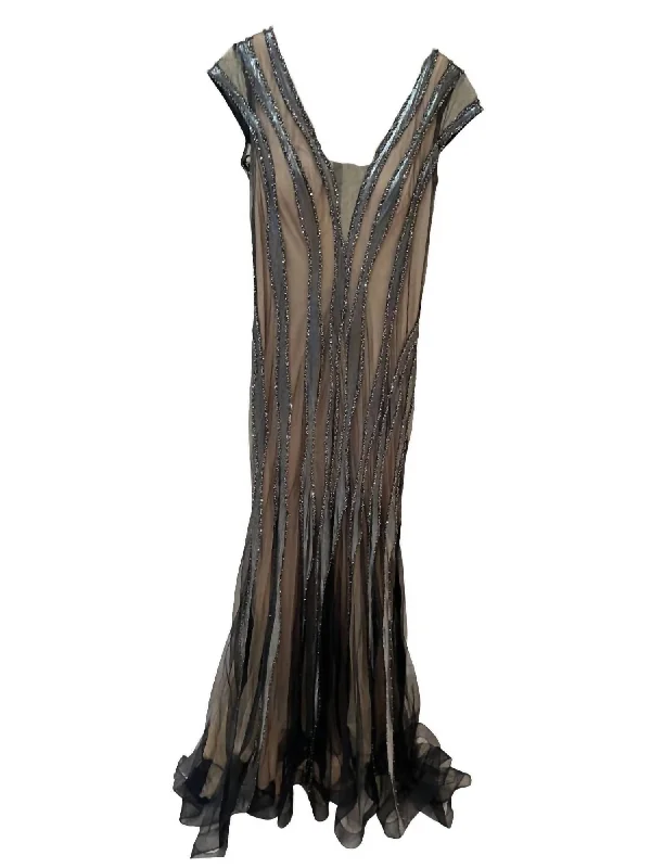 Fashion Forward Mesh Dress In Grey Stripes