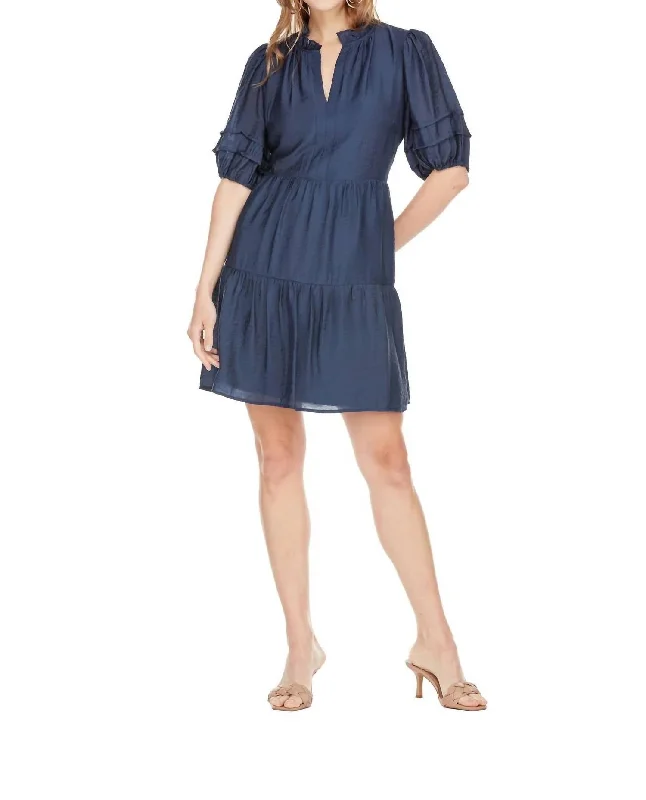 Modern Casual Clothing Stitched Sleeve Dress In Blue