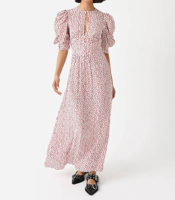 Women Wear Boutique Printed Maxi Flowy Dress In Happy Hearts/bright White