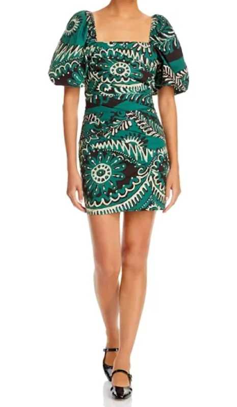 Limited Styles Charlough Puffed Sleeve Dress In Green