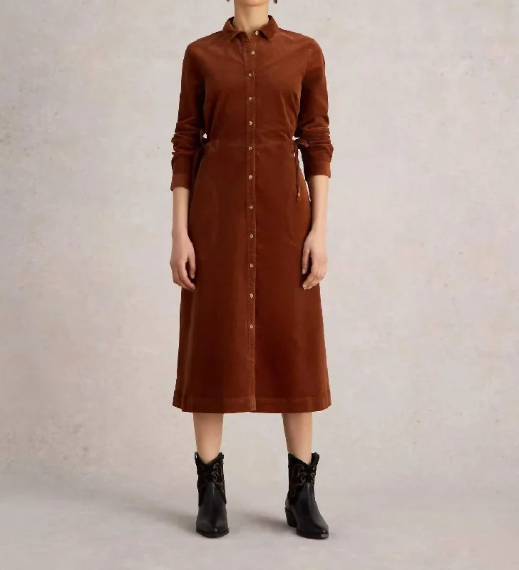Seasonal Sale Jade Cord Shirt Dress In Dark Tan