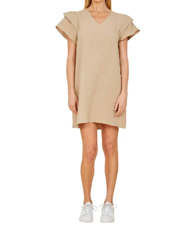 Clothes For Sale Flutter Sleeve Dress In Linen