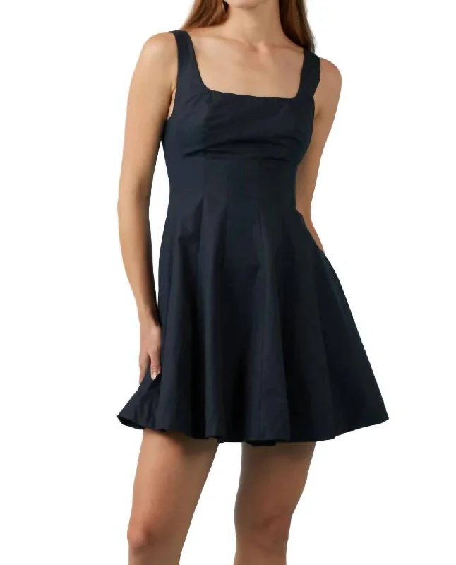 Casual Chic Mini Poplin Dress In Navy
