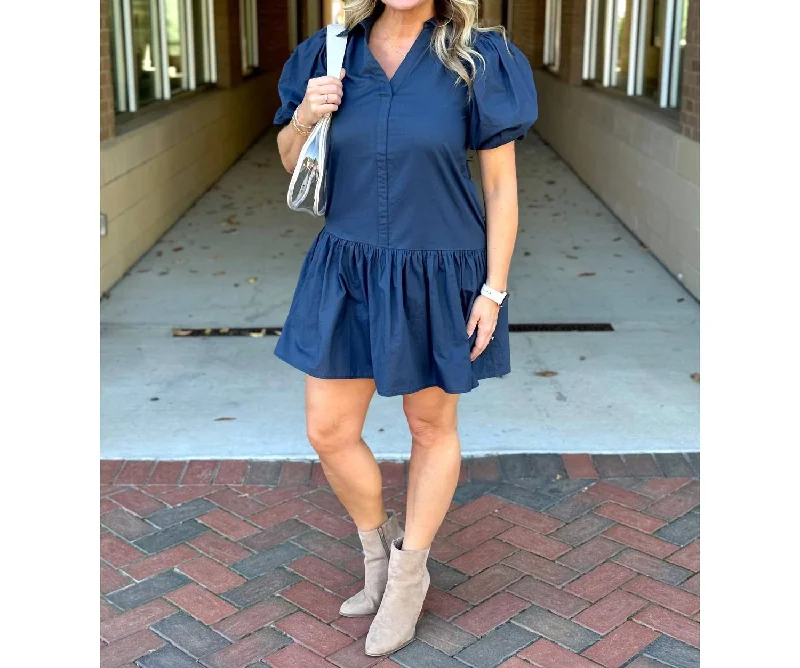 Hot Sale Maggie Puff Sleeve Dress In Ink Blue