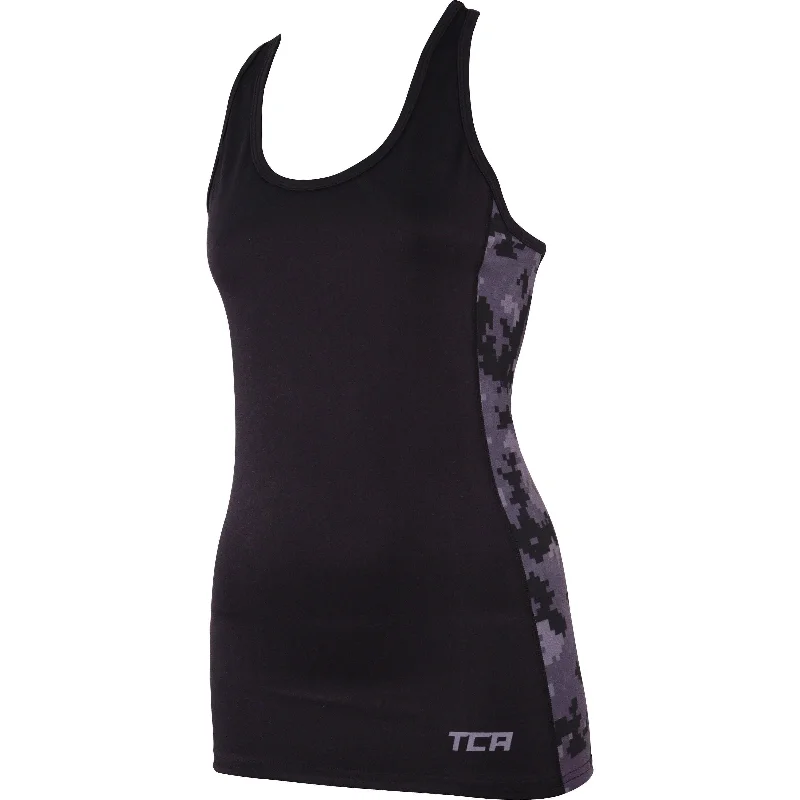 Women's Trendy Activewear Apparel TCA Camo Print Womens Running Vest Tank Top - Black